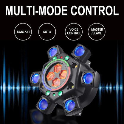 Six-Armed Demon Ball Pattern Stroboscopic Laser Bar Disco Stage Lighting KTV Flash Rotating Moving Head Light