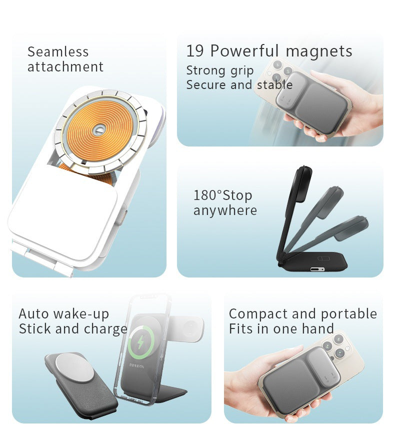 New iPhone Triple-Function Foldable Wireless Charger PW08 Metal Full-Coverage Leather-Wrapped Multi-Purpose Stand Wireless Charger