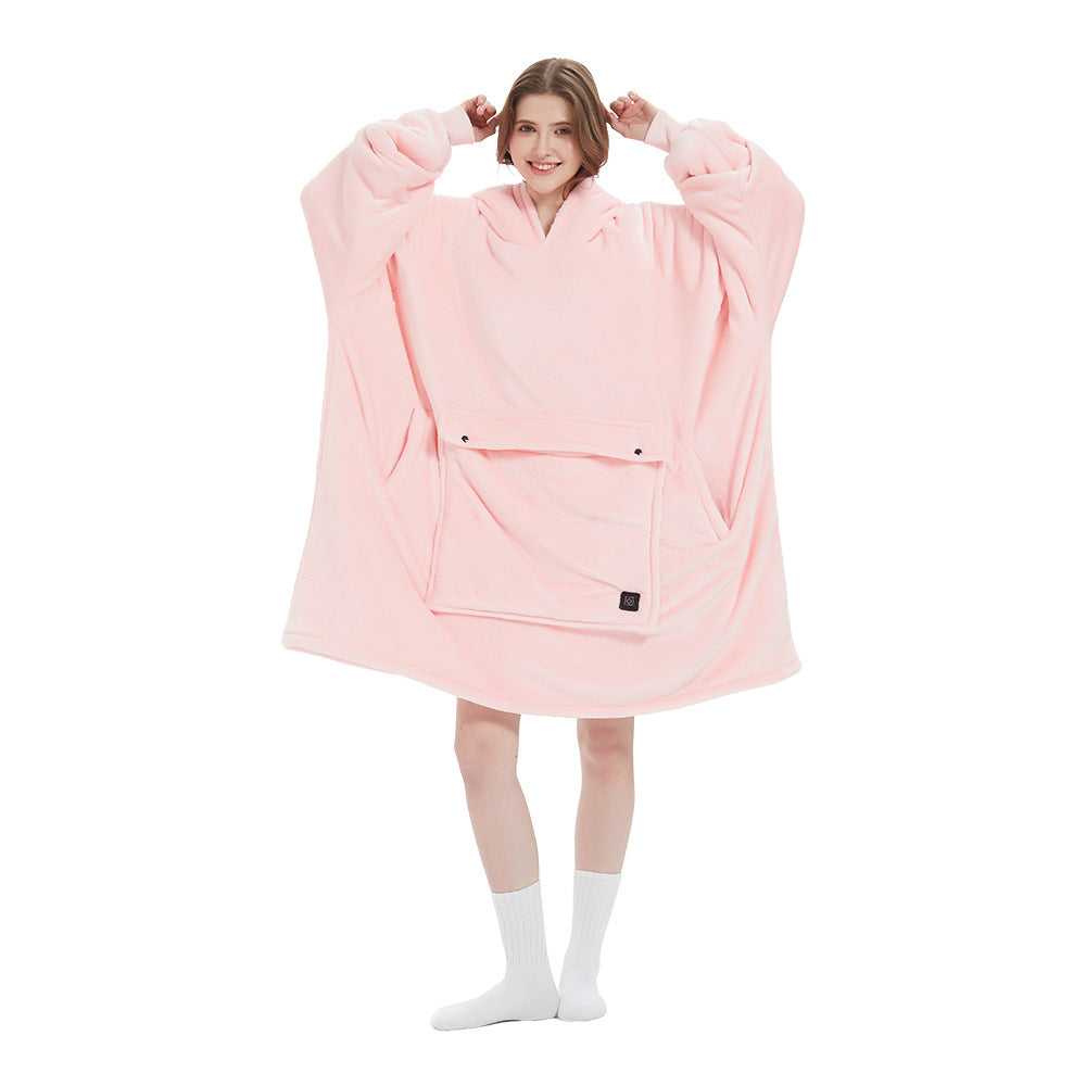 USB-heated hooded oversized blanket with built-in heating