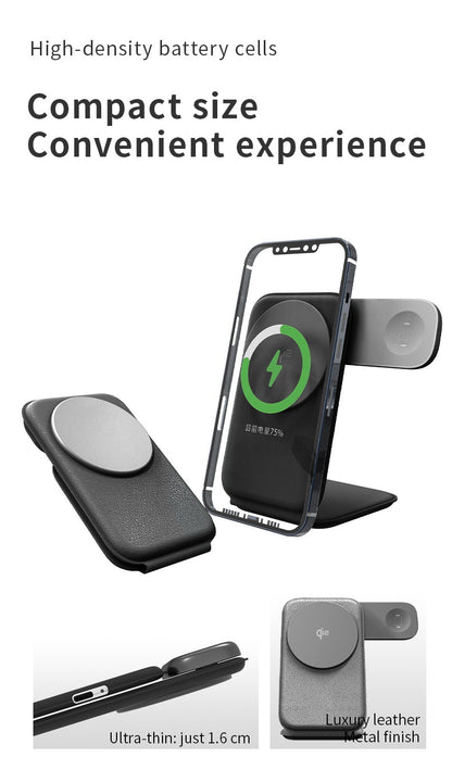 New iPhone Triple-Function Foldable Wireless Charger PW08 Metal Full-Coverage Leather-Wrapped Multi-Purpose Stand Wireless Charger