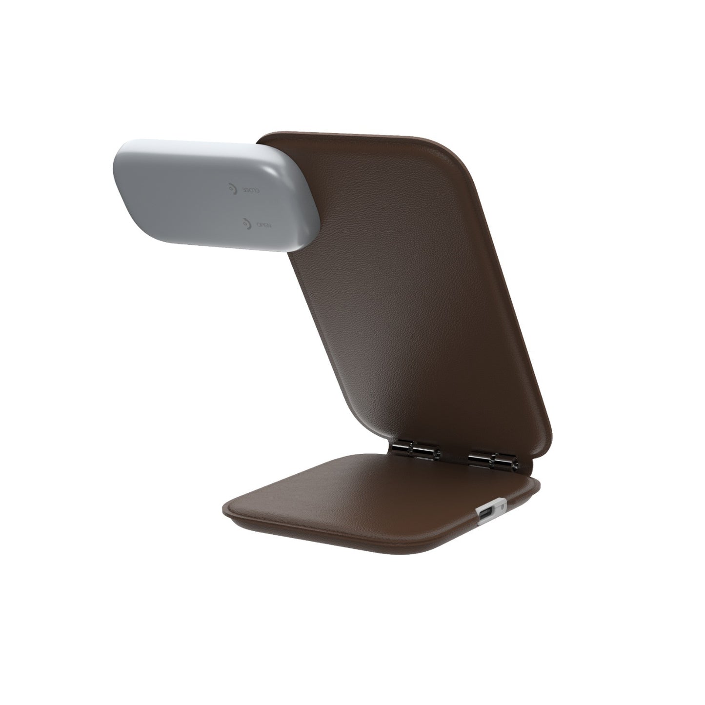 New iPhone Triple-Function Foldable Wireless Charger PW08 Metal Full-Coverage Leather-Wrapped Multi-Purpose Stand Wireless Charger