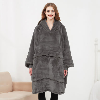 USB-heated hooded oversized blanket with built-in heating