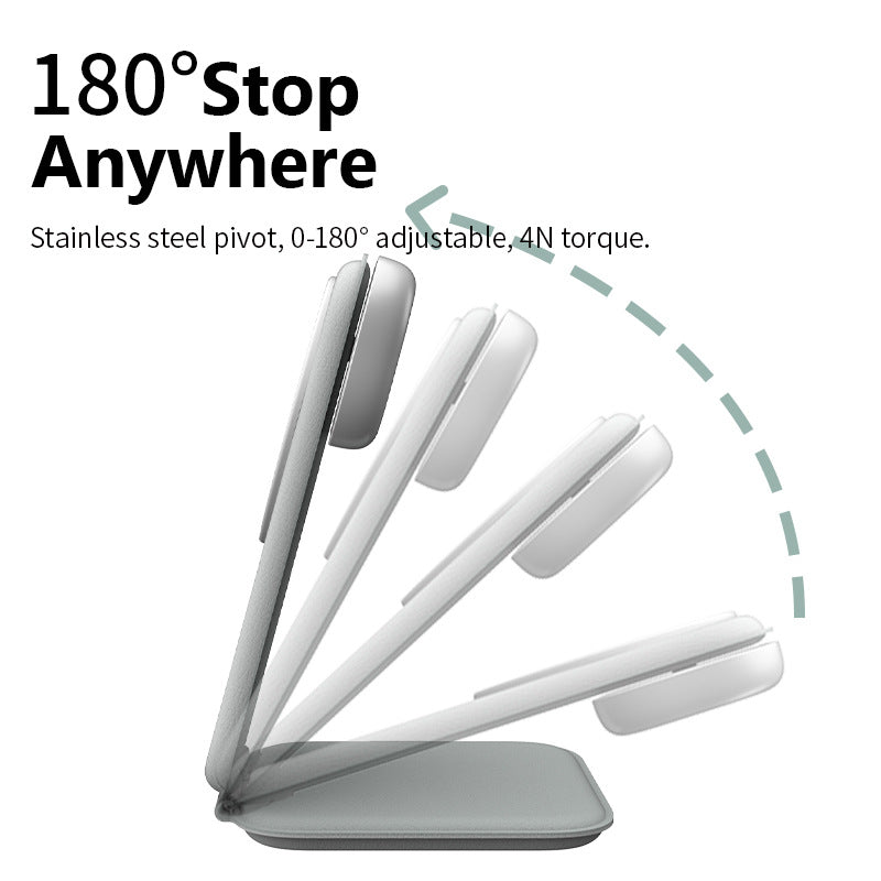New iPhone Triple-Function Foldable Wireless Charger PW08 Metal Full-Coverage Leather-Wrapped Multi-Purpose Stand Wireless Charger