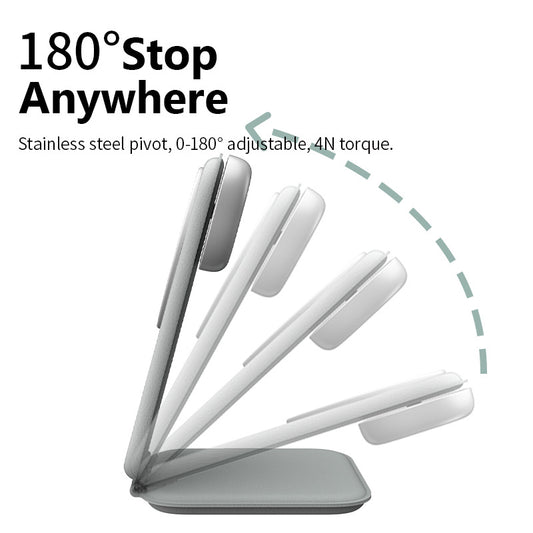 New iPhone Triple-Function Foldable Wireless Charger PW08 Metal Full-Coverage Leather-Wrapped Multi-Purpose Stand Wireless Charger