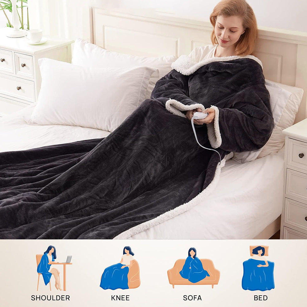 2025 Electric Heated Blanket with Flannel Lining and Fleece Lining Wearable Heated Blanket with Sleeves