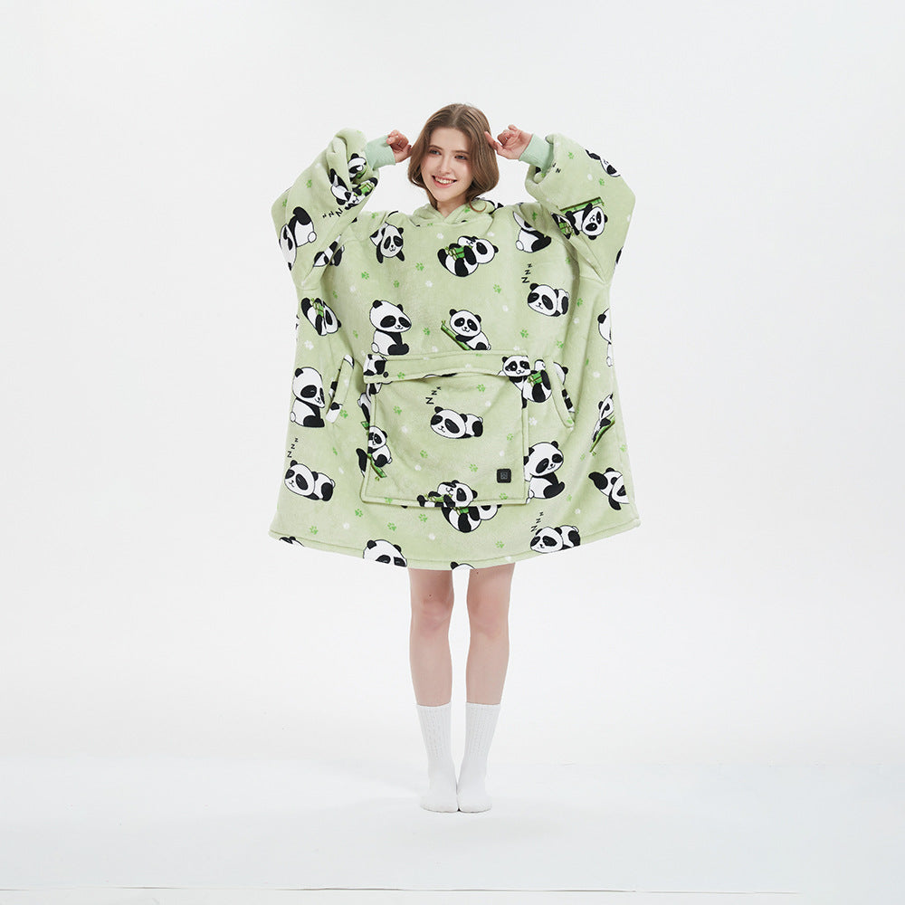 USB-heated hooded oversized blanket with built-in heating