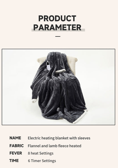 2025 Electric Heated Blanket with Flannel Lining and Fleece Lining Wearable Heated Blanket with Sleeves