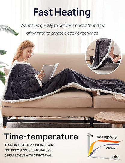 2025 Electric Heated Blanket with Flannel Lining and Fleece Lining Wearable Heated Blanket with Sleeves