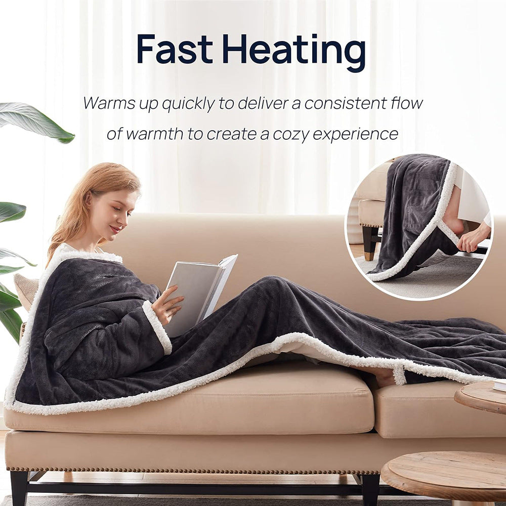 2025 Electric Heated Blanket with Flannel Lining and Fleece Lining Wearable Heated Blanket with Sleeves