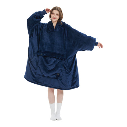USB-heated hooded oversized blanket with built-in heating