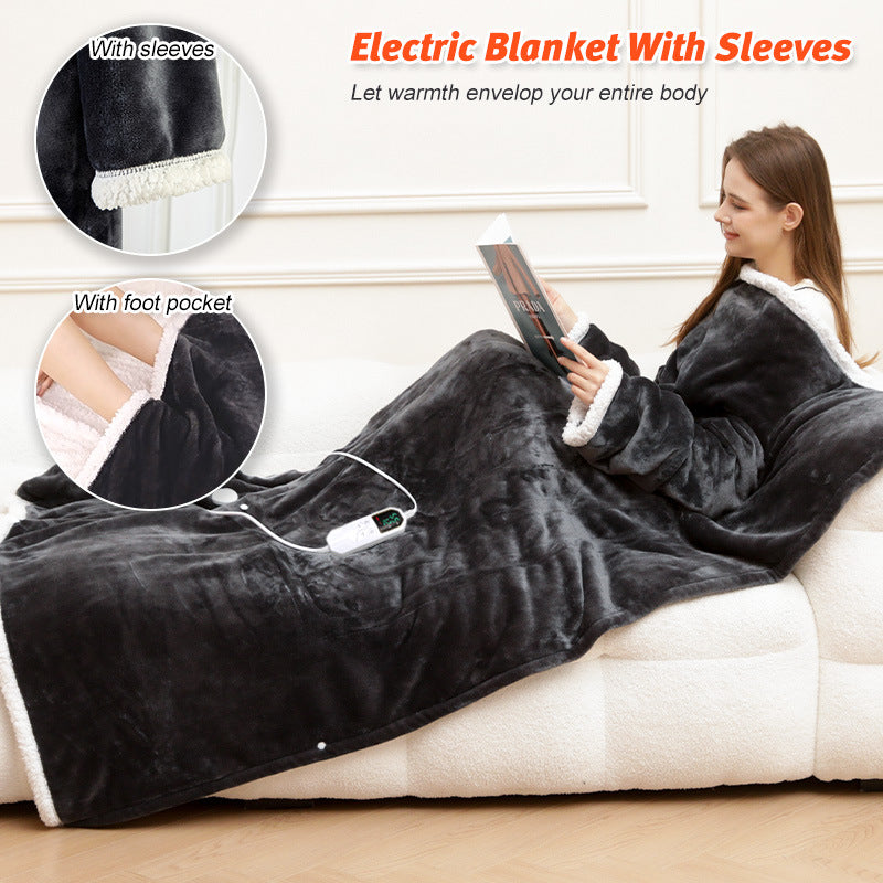 2025 Electric Heated Blanket with Flannel Lining and Fleece Lining Wearable Heated Blanket with Sleeves